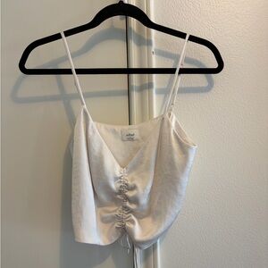 Aritzia Verso White Ruched Satin Camisole Top